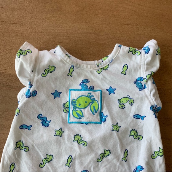 VINTAGE Baby Girl Romper Outfit 3-6 Mos Tropical Beach Ocean Crab Starfish 90s - Picture 3 of 7